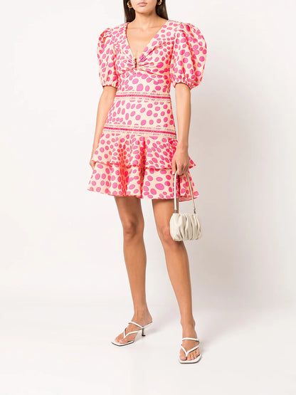 Polka-Dot Lace-Trim Mini Dress