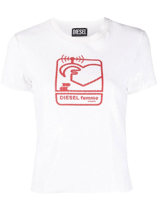 Sequin-Embellished Logo-Print T-Shirt