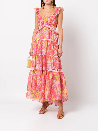 Ruffled Tiered Long Dress