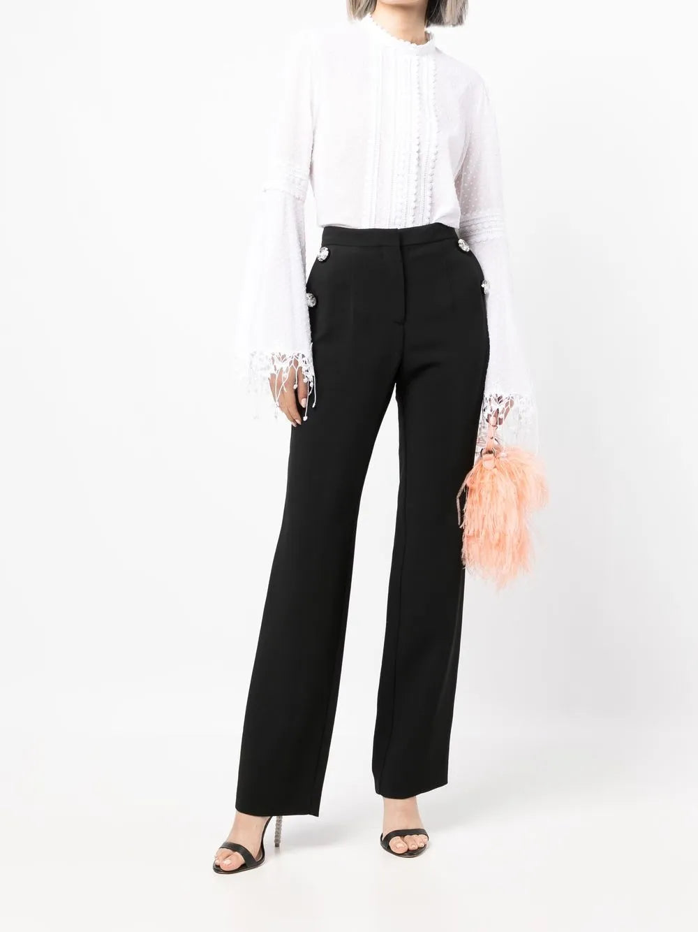 Lace-Trim Long-Sleeve Blouse