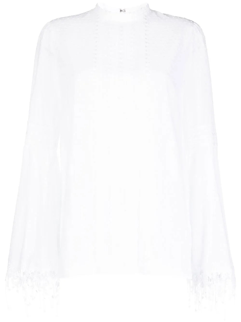 Lace-Trim Long-Sleeve Blouse