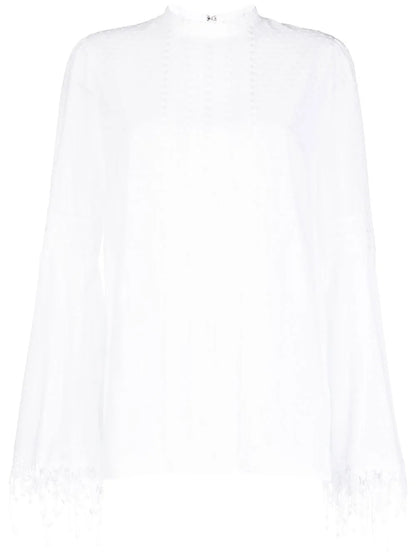 Lace-Trim Long-Sleeve Blouse