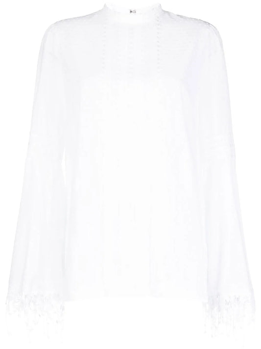 Lace-Trim Long-Sleeve Blouse