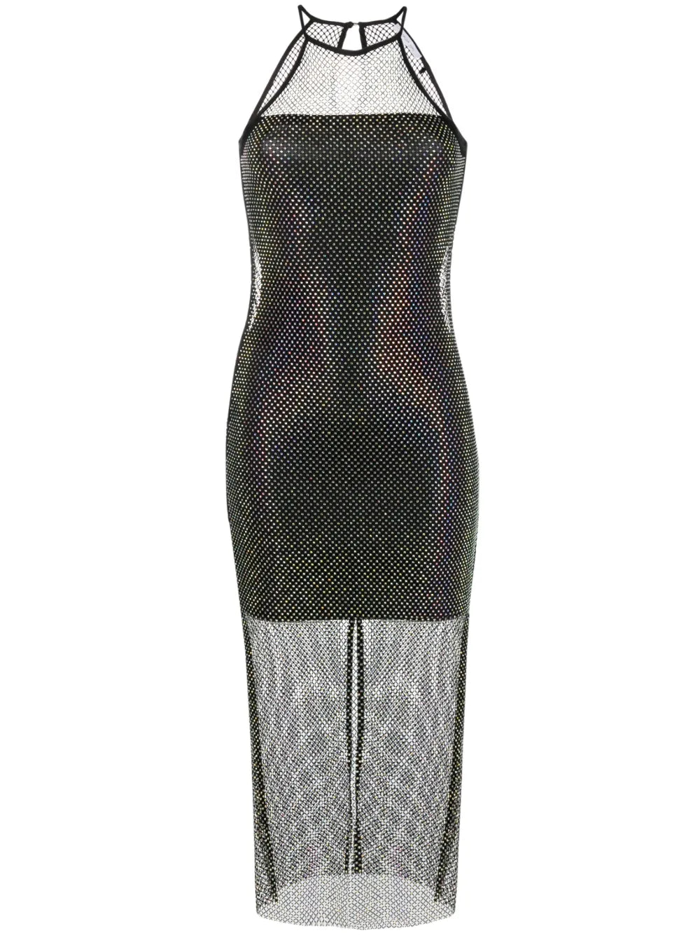 Sleeveless Rhinestone-Embellished Mesh Dress