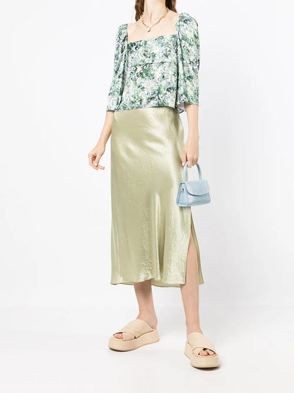 Floral-Print Square-Neck Blouse