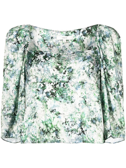 Floral-Print Square-Neck Blouse