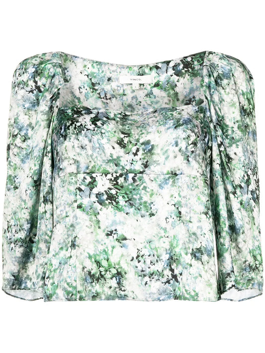 Floral-Print Square-Neck Blouse
