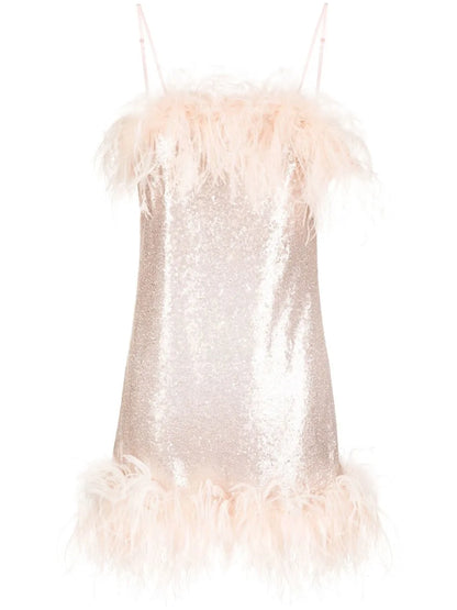 Feather-Trim Mini Dress