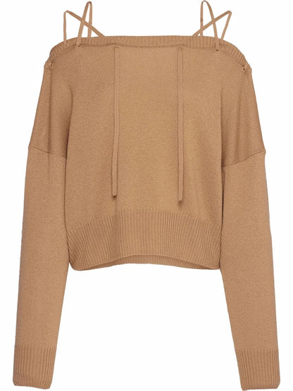 Tie-Fastening Off-Shoulder Jumper