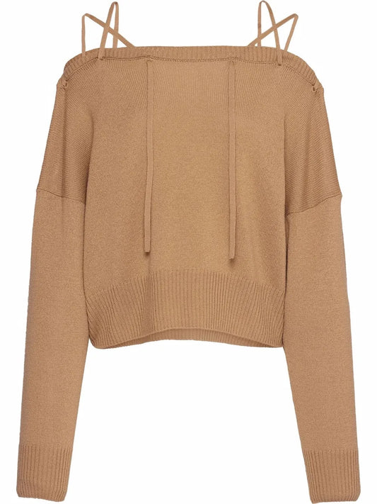 Tie-Fastening Off-Shoulder Jumper