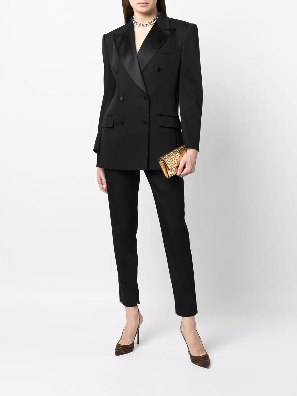 Silk-Lapels Double-Breasted Blazer