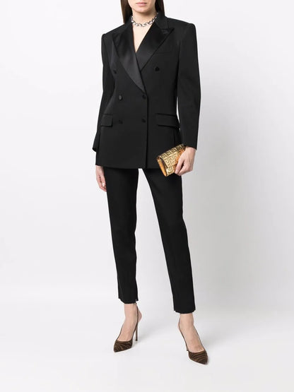 Silk-Lapels Double-Breasted Blazer