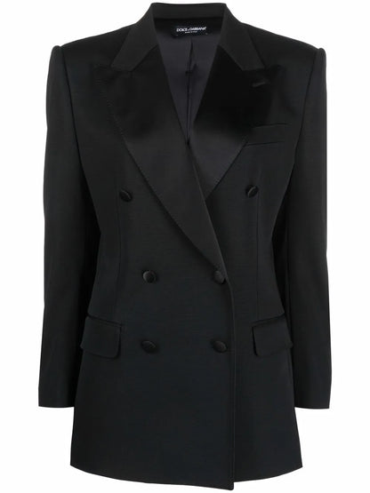 Silk-Lapels Double-Breasted Blazer