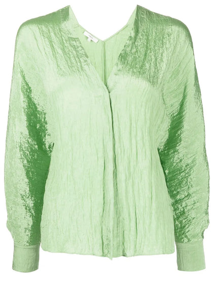 Crinckle-Effect V-Neck Blouse