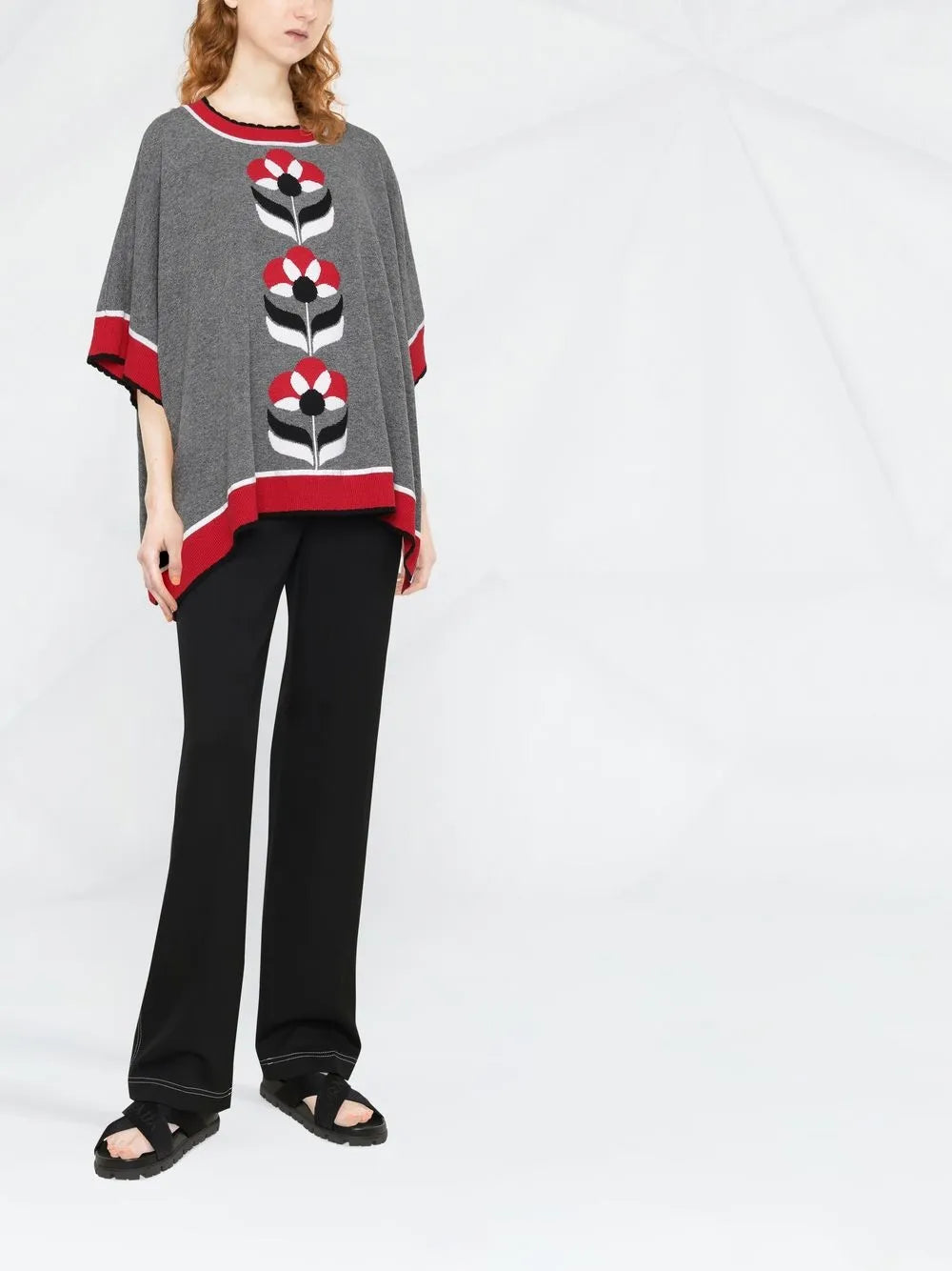 Intarsia-Knit Floral Poncho Top