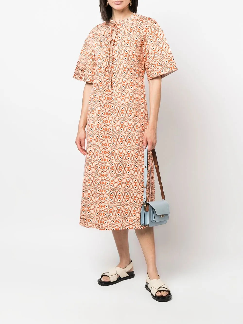 Patterned Lace-Up Midi Dress