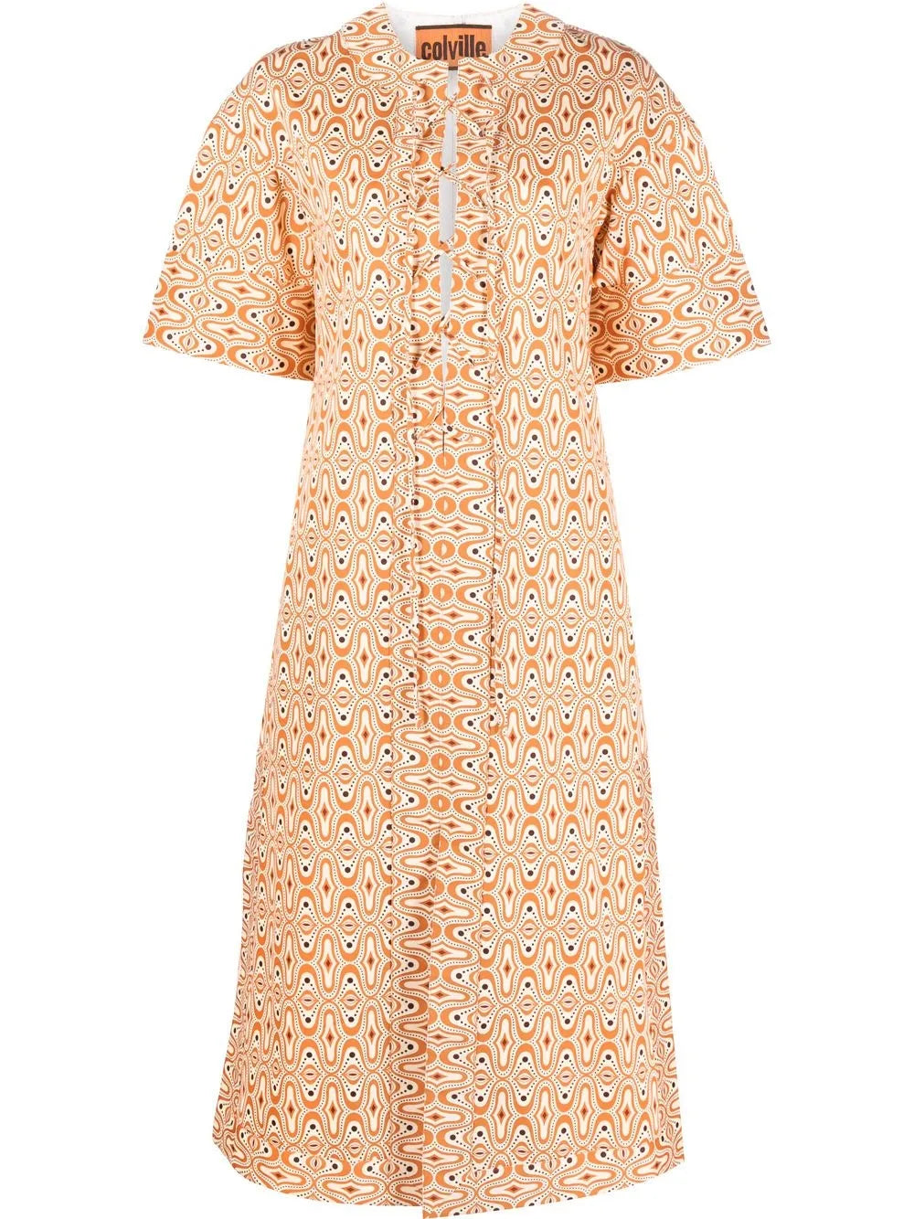 Patterned Lace-Up Midi Dress