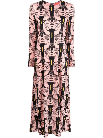 Graphic-Print Long-Sleeved Maxi Dress