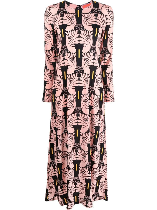 Graphic-Print Long-Sleeved Maxi Dress