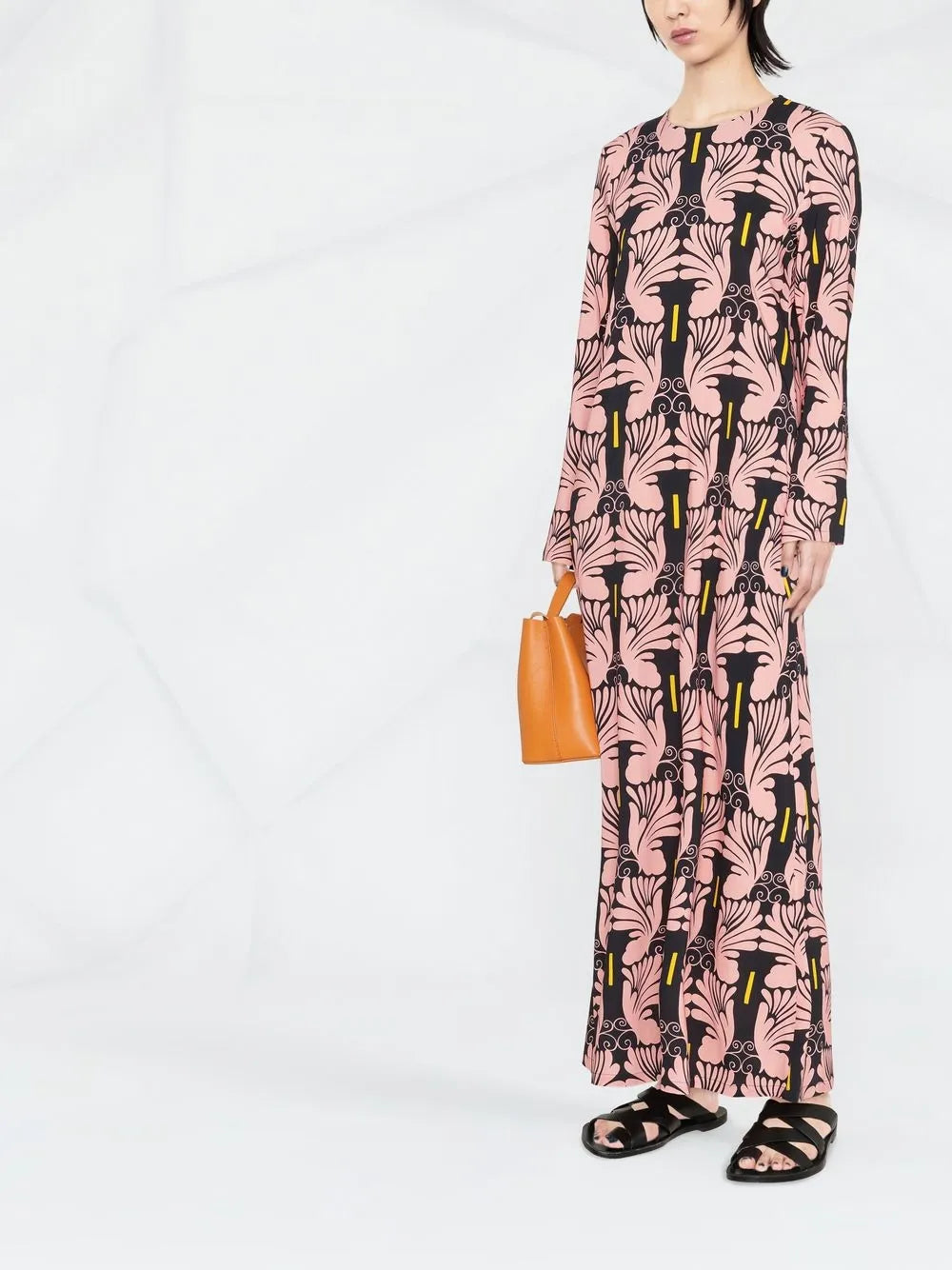 Graphic-Print Long-Sleeved Maxi Dress