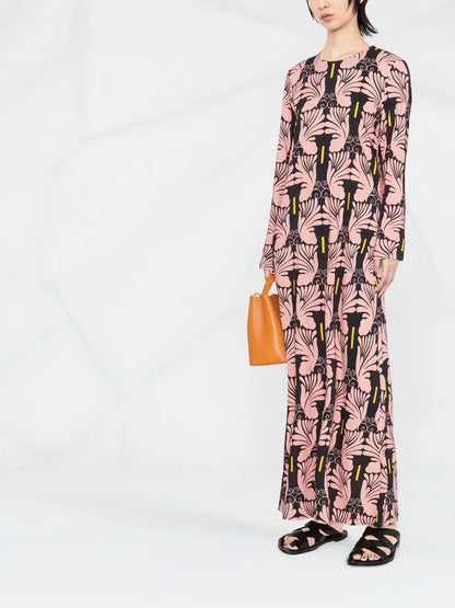Graphic-Print Long-Sleeved Maxi Dress