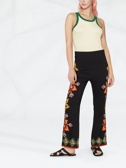 Stretch Floral-Print Straight Trousers