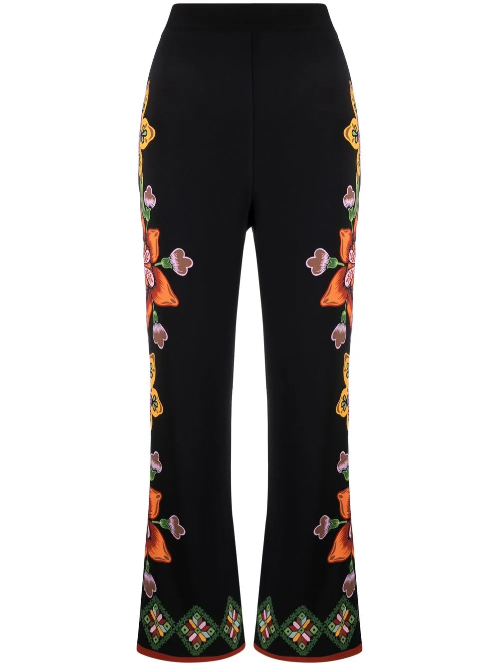 Stretch Floral-Print Straight Trousers