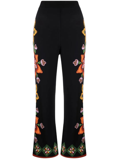 Stretch Floral-Print Straight Trousers