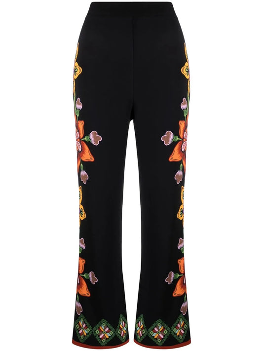 Stretch Floral-Print Straight Trousers