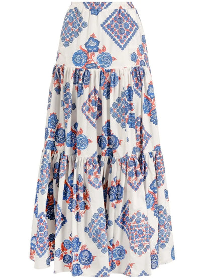 Floral-Print A-Line Maxi Skirt