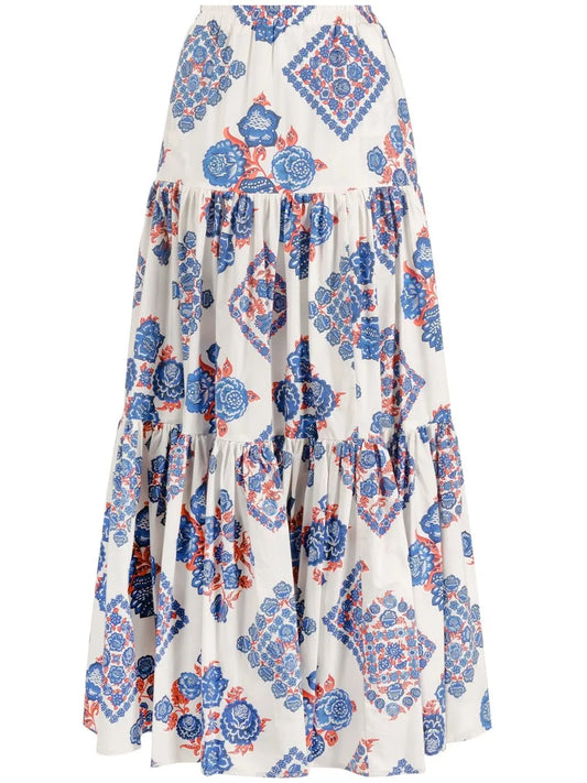 Floral-Print A-Line Maxi Skirt