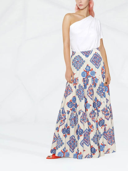 Floral-Print A-Line Maxi Skirt