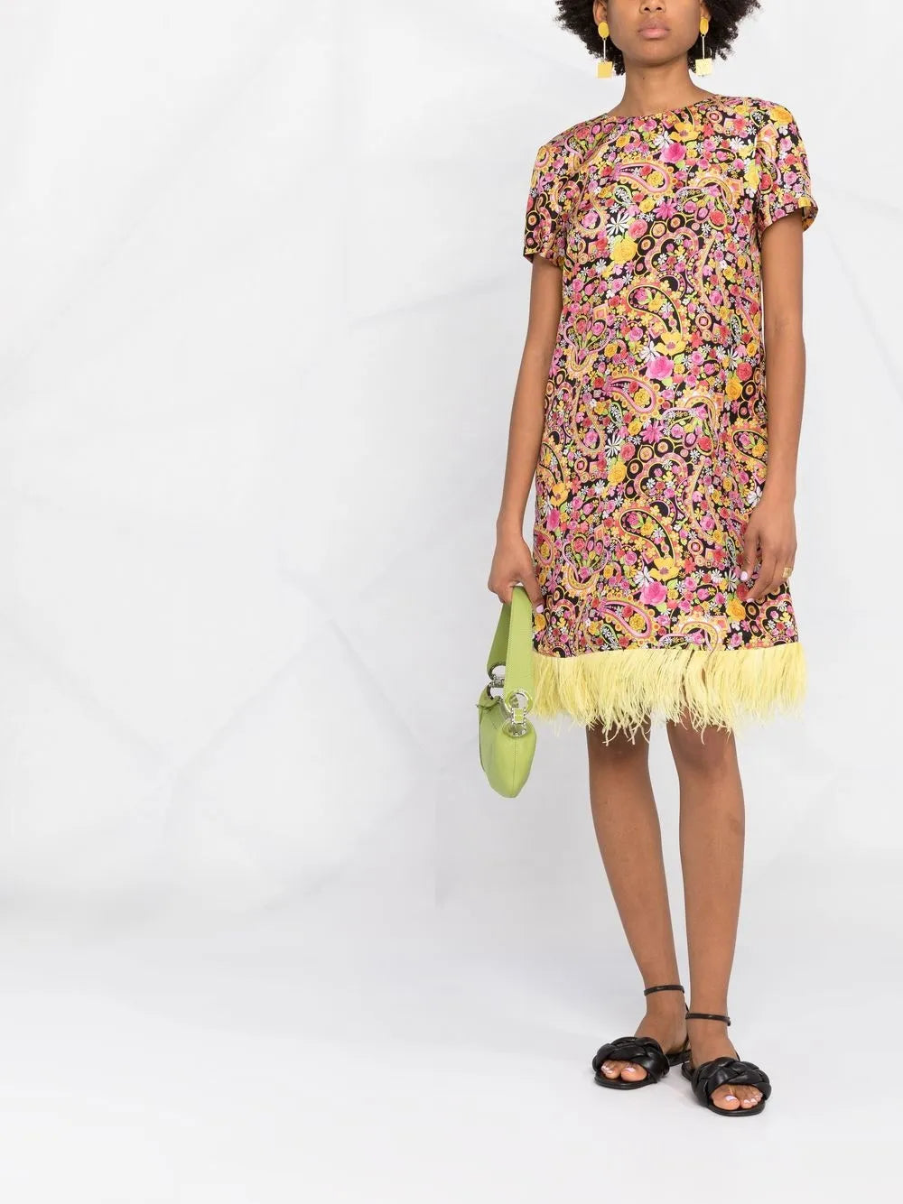 Swing Feather-Trim Mini Dress