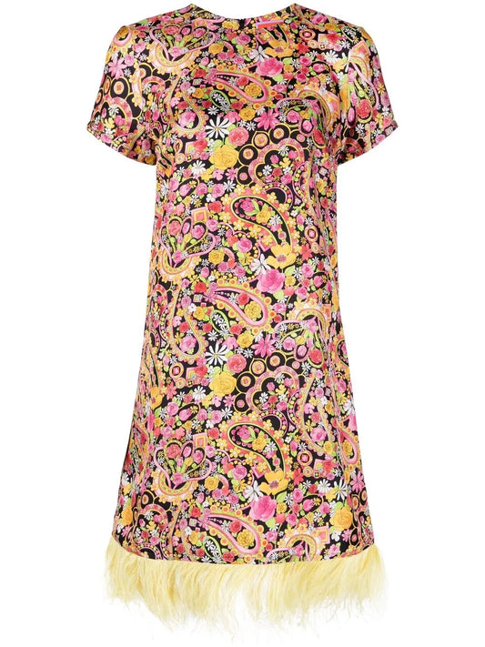 Swing Feather-Trim Mini Dress