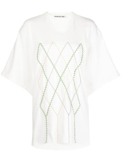 Argyle String Embroidery Oversize T-Shirt