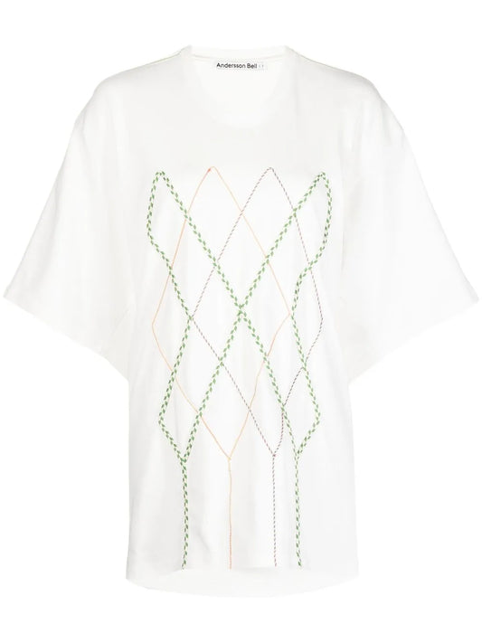 Argyle String Embroidery Oversize T-Shirt