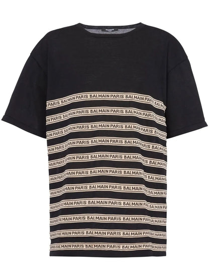 Striped Logo-Lettering Knit Top