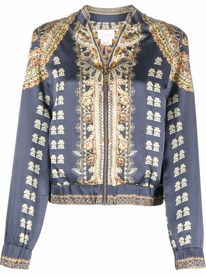 Graphic-Print Silk Bomber Jacket