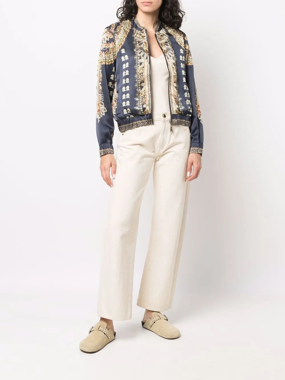 Graphic-Print Silk Bomber Jacket