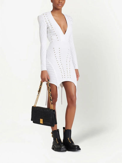 Lace-Up Detail Knitted Dress