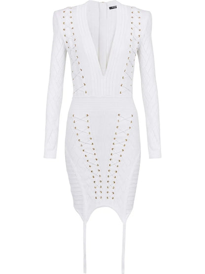 Lace-Up Detail Knitted Dress