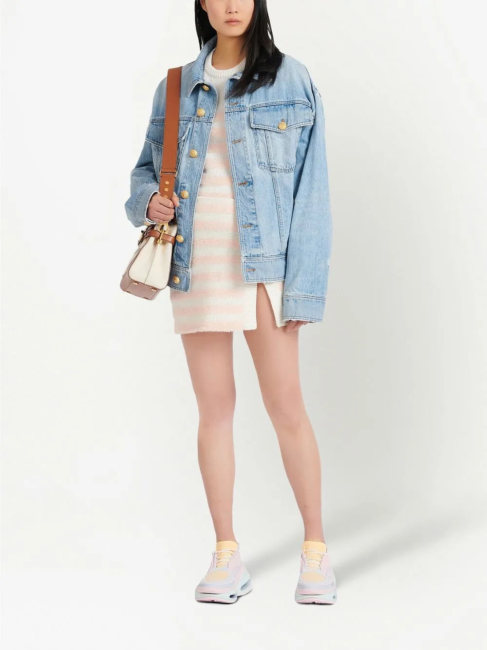 Striped Knitted Button-Up Skirt