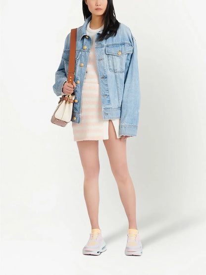 Striped Knitted Button-Up Skirt