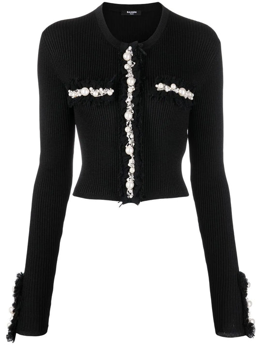 Embellished Ribbed Cardigan