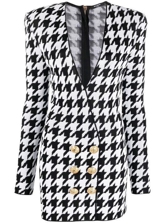 Houndstooth-Print Dress