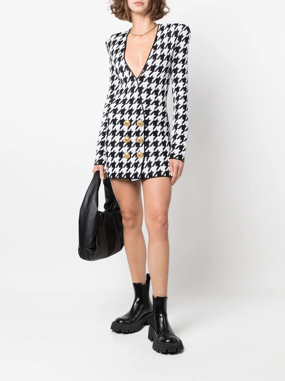 Houndstooth-Print Dress