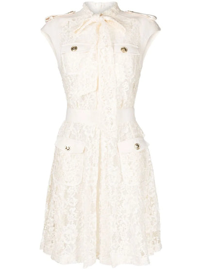 Pussy-Bow Lace Mini Dress