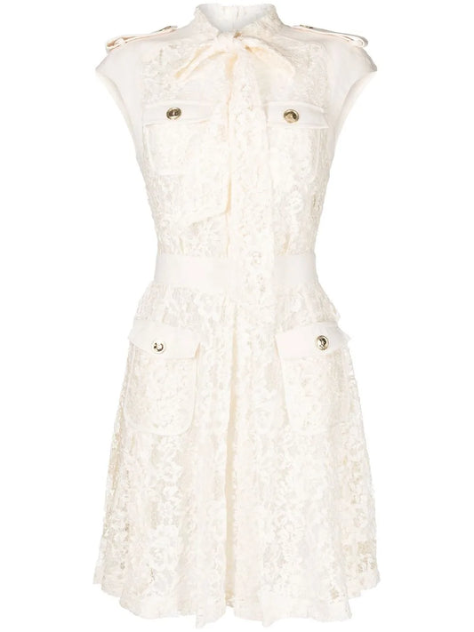 Pussy-Bow Lace Mini Dress