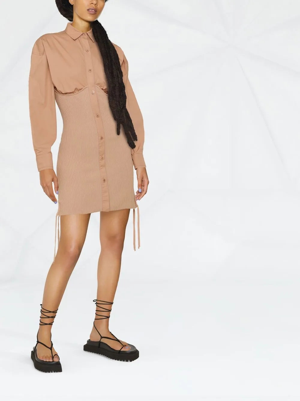 Ribbed Mini Shirt Dress
