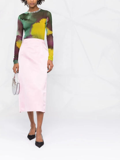 Rear Slit High-Waisted Skirt